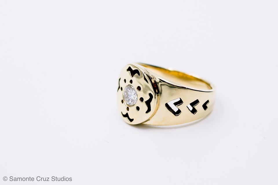 Custom Filipino Tribal Visayan 14K Recycled Gold Wedding Ring with Heirloom Diamond from the Philippines made by Samonte Cruz 2019